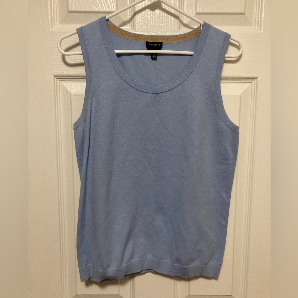 •Talbots Light Blue Pima Cotton Blend Sleeveless Medium Blouse Top #F
